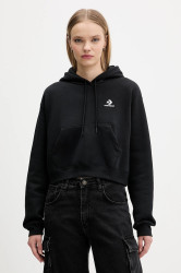 Mikina Converse dámská, černá barva, s kapucí, hladká, CVW5K527