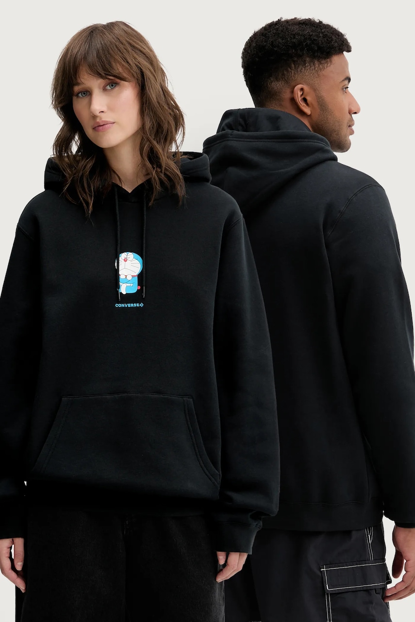 Mikina Converse X DORAEMON GRAPHIC černá barva, s kapucí, s potiskem, 10028895.A01