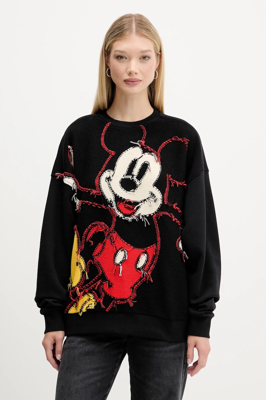 Mikina Desigual HELLO MICKEY dámská, černá barva, vzorovaná, 25WWSK14