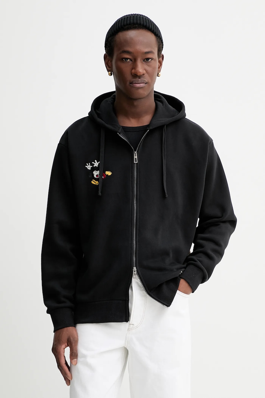 Mikina Desigual MIXED DISNEY pánská, černá barva, s kapucí, vzorovaná, 25WMSK15