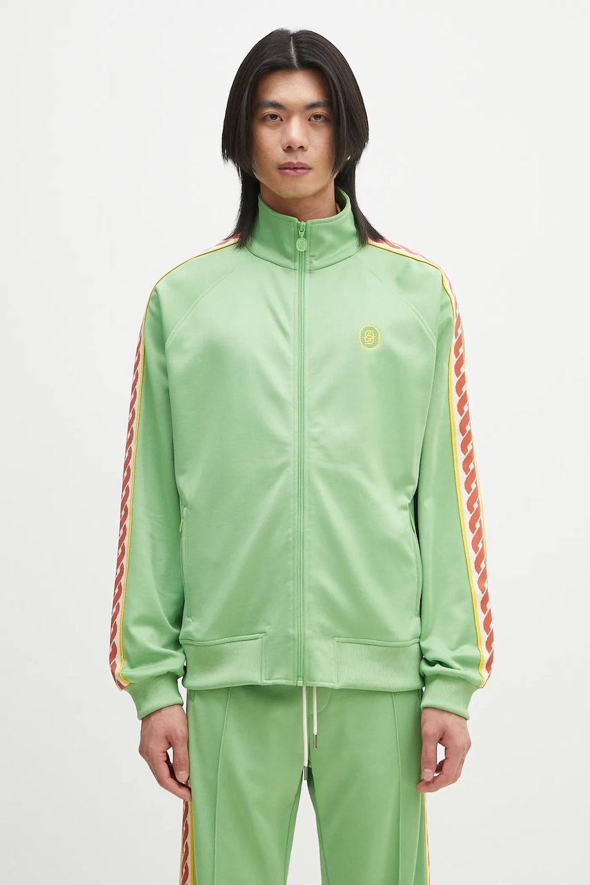 Mikina Drôle de Monsieur La Track jacket Tresse pánská, zelená barva, s aplikací, G-SJ007-PL135-AV