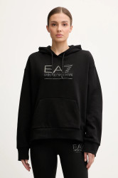 Mikina EA7 Emporio Armani dámská, černá barva, s kapucí, s aplikací, AF10377-7W000422
