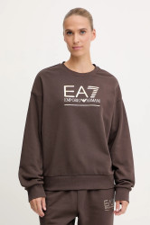 Mikina EA7 Emporio Armani dámská, hnědá barva, s potiskem, AF12473.7W000416