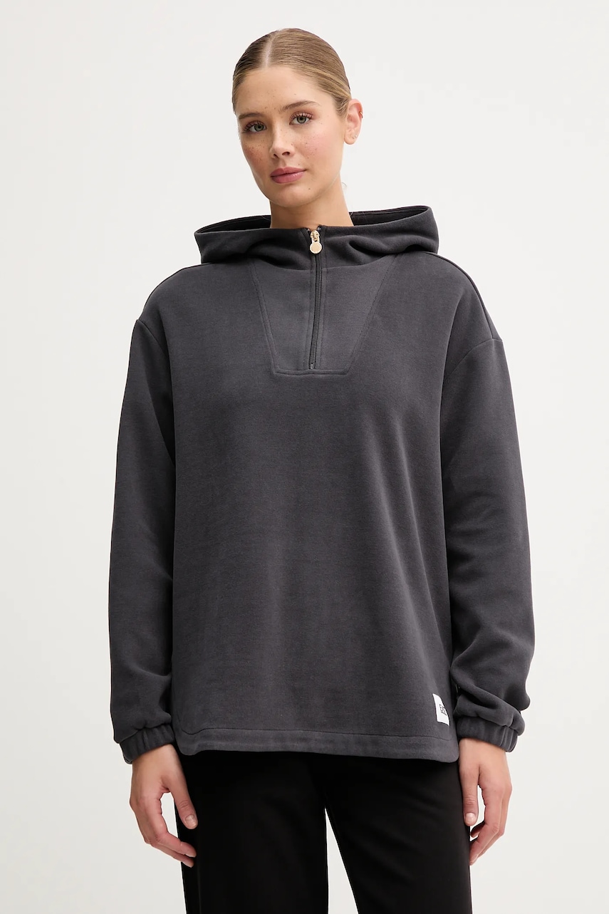 Mikina EA7 Emporio Armani dámská, šedá barva, s kapucí, hladká, AF15528.7W000567