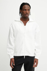 Mikina EA7 Emporio Armani pánská, bílá barva, s kapucí, hladká, AF13409.7M000186