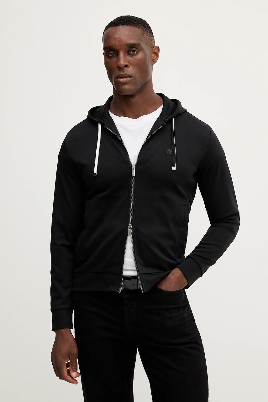 Mikina Emporio Armani pánská, černá barva, s kapucí, hladká, 8N1MG0 1JBTZ