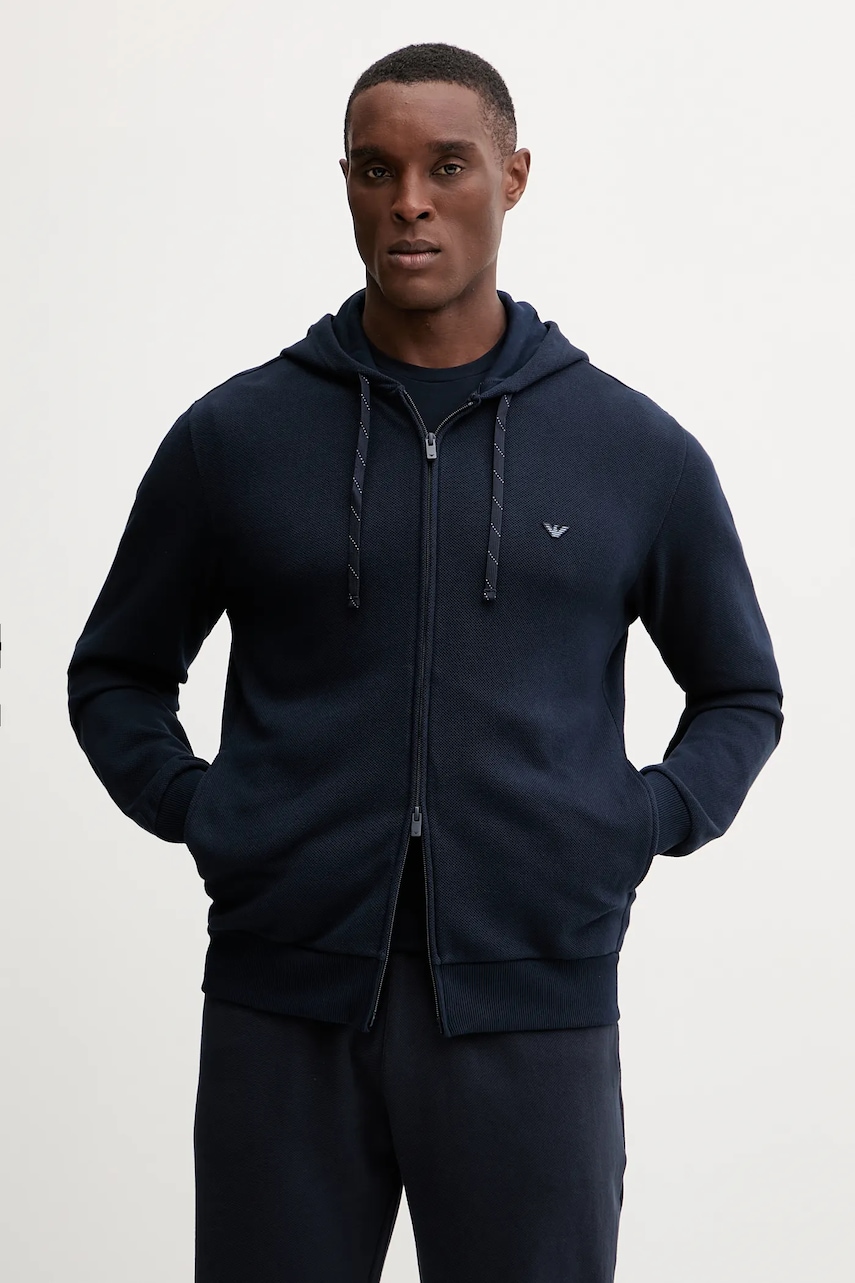 Mikina Emporio Armani Underwear pánská, tmavomodrá barva, s kapucí, hladká, EM000644 AF14982
