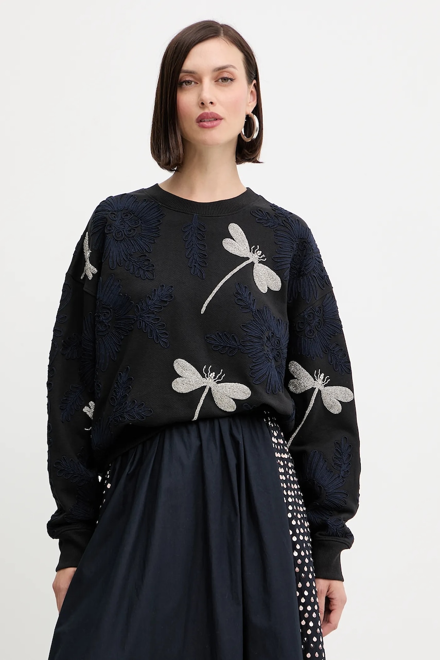 Mikina Forte Forte dámská, černá barva, s aplikací, 14041.my.t-shirt