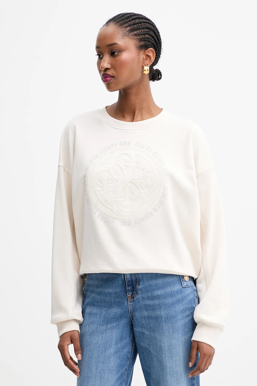 Mikina Guess 4G dámská, béžová barva, s aplikací, W5YQ07 KB681