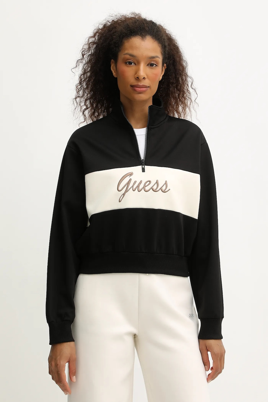 Mikina Guess FABIA dámská, černá barva, s aplikací, V5BQ00 KCX22
