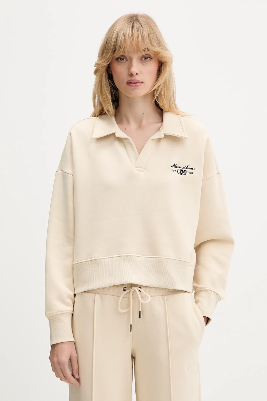 Mikina Guess Jeans dámská, béžová barva, melanžová, W5BQ09 KC811