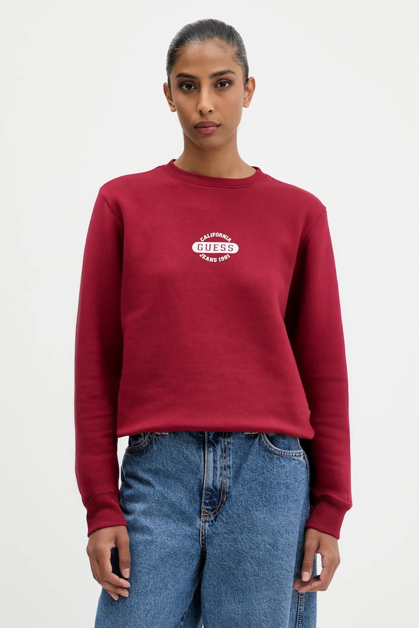 Mikina Guess Jeans dámská, vínová barva, vzorovaná, W5BQ07 KC811