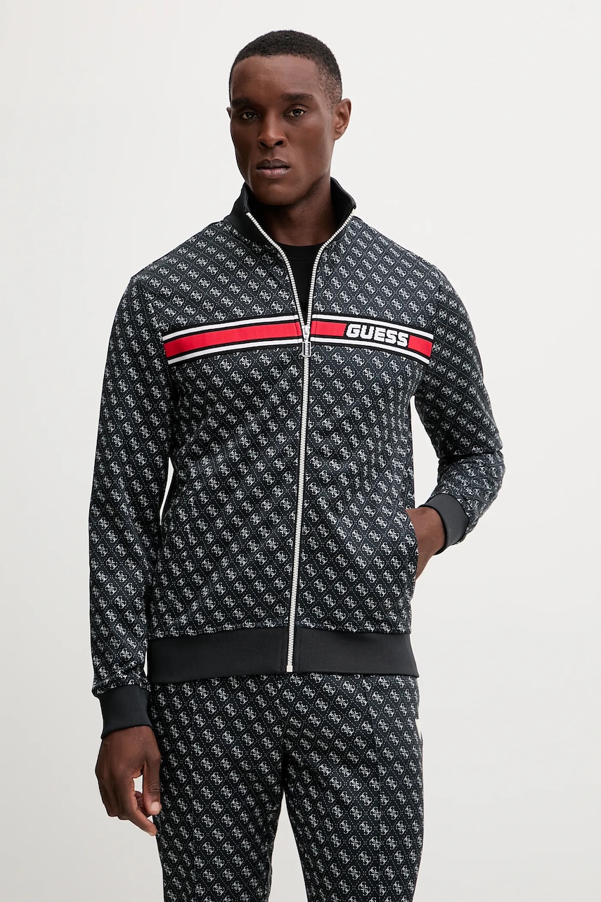 Mikina Guess KORBIN pánská, černá barva, vzorovaná, Z2BQ06 K7122