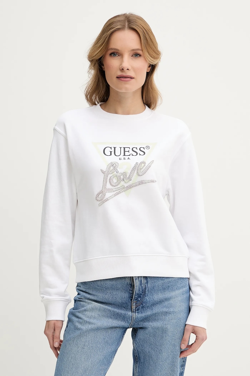 Mikina Guess LOVE dámská, bílá barva, s potiskem, W5GQ05 KB683