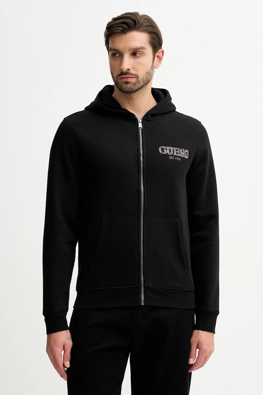Mikina Guess pánská, černá barva, s kapucí, s aplikací, M5BQ48 K9Z21