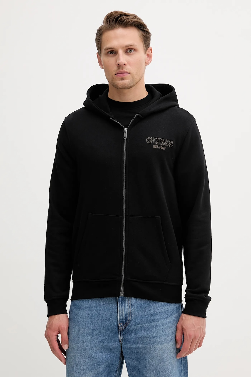 Mikina Guess pánská, černá barva, s kapucí, s aplikací, M5YQ48 KCN01