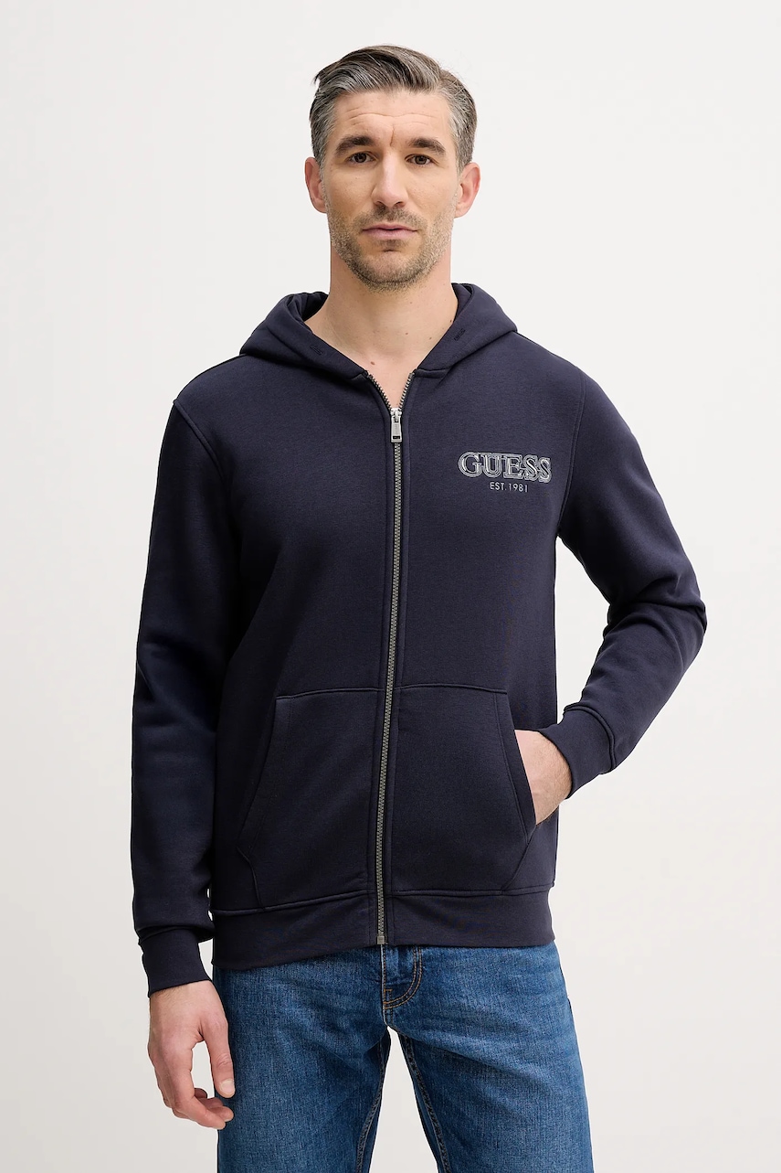Mikina Guess pánská, tmavomodrá barva, s kapucí, s aplikací, M5BQ48 K9Z21