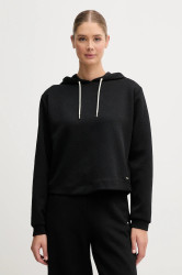 Mikina Guess PEONY dámská, černá barva, s kapucí, hladká, V5YQ04 KBSL2