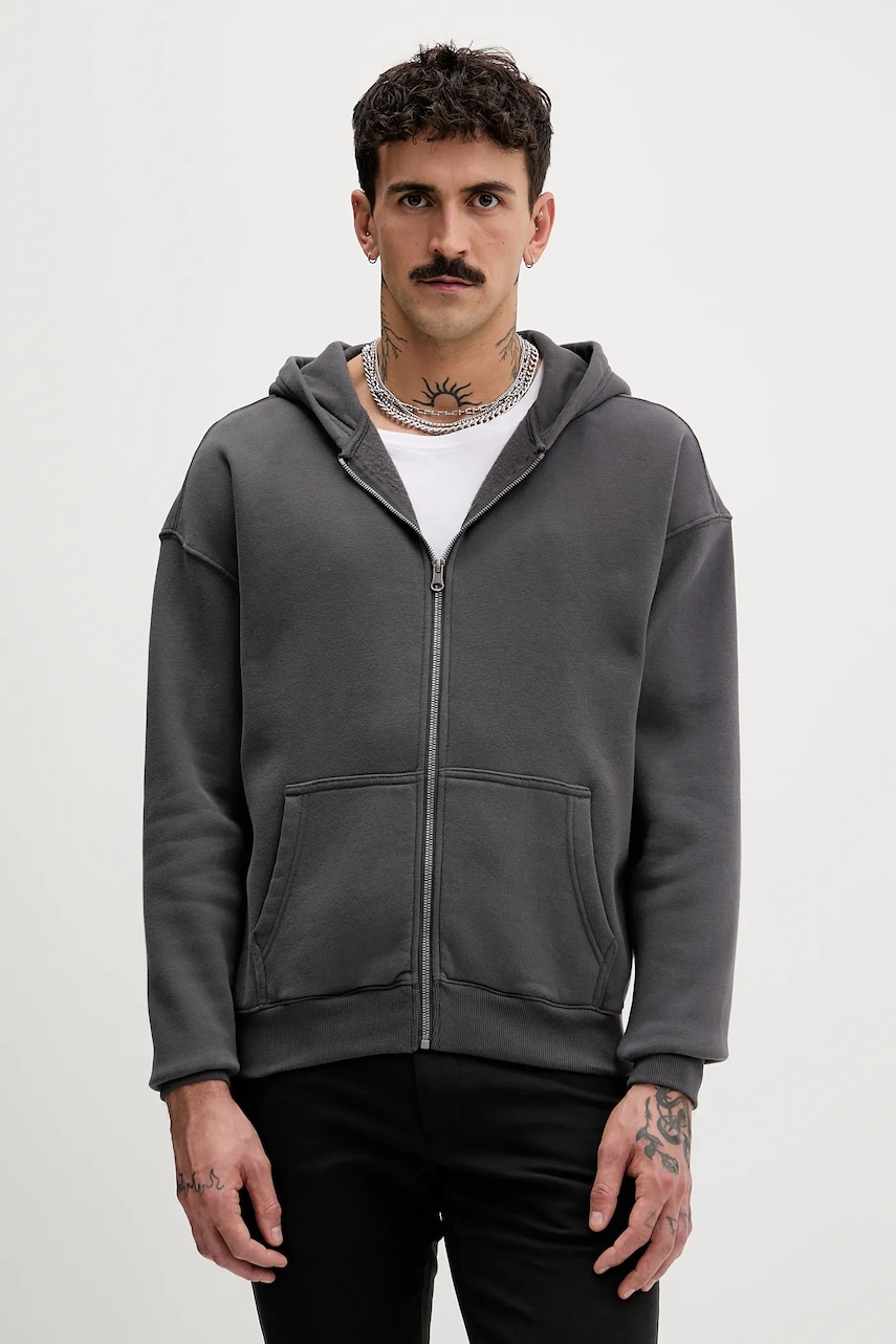 Mikina Hollister Co. pánská, šedá barva, s kapucí, hladká, KI322-5449-902