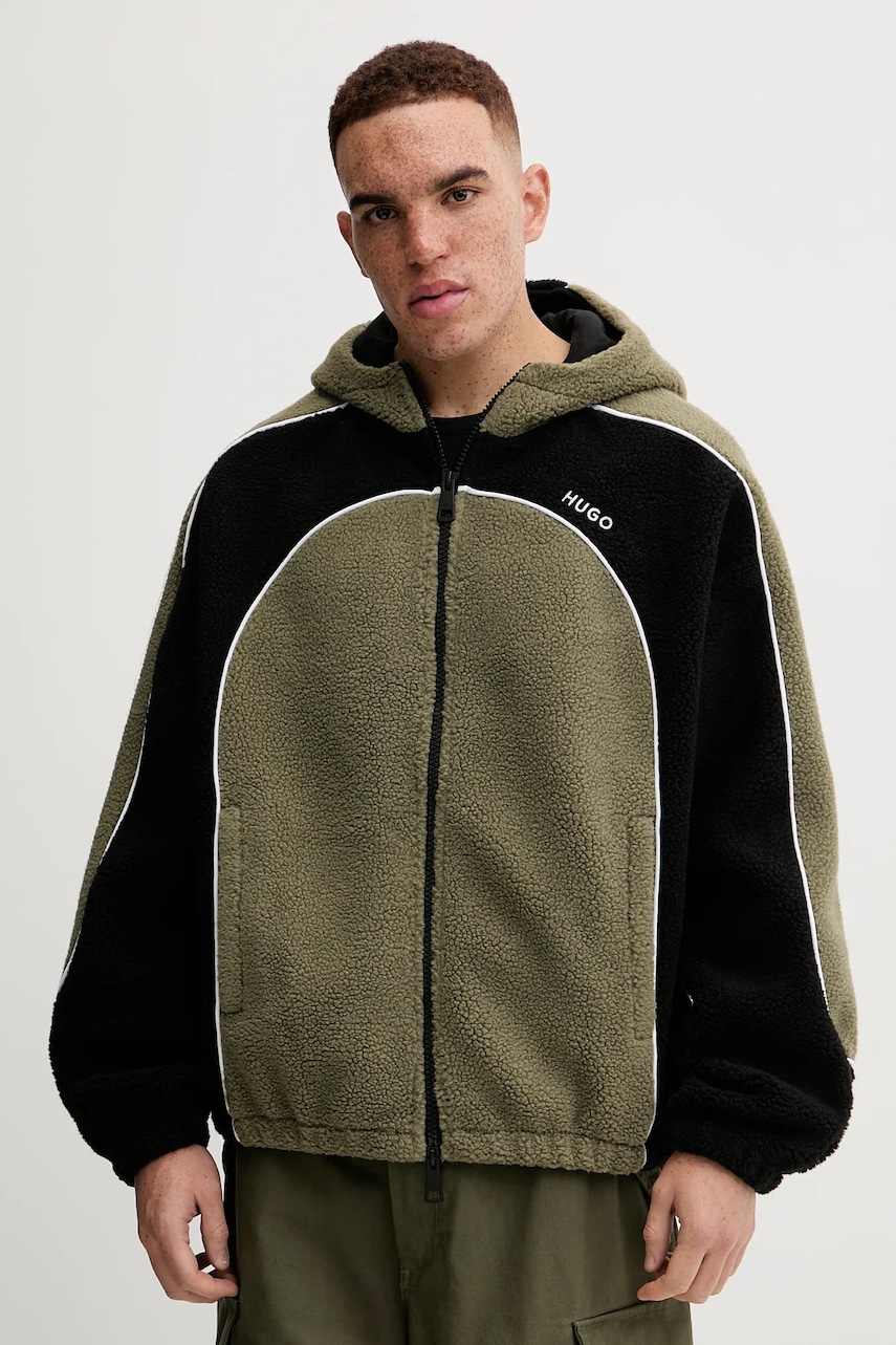 Mikina Hugo Blue Neddyzo pánská, zelená barva, s kapucí, 50546620