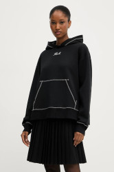 Mikina Karl Lagerfeld dámská, černá barva, s kapucí, vzorovaná, A3W20011