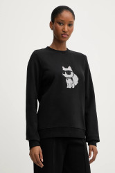 Mikina Karl Lagerfeld IKON dámská, černá barva, s potiskem, A3W20066
