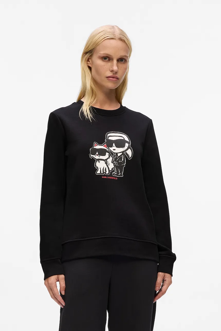 Mikina Karl Lagerfeld IKON dámská, černá barva, s potiskem, A4W20045