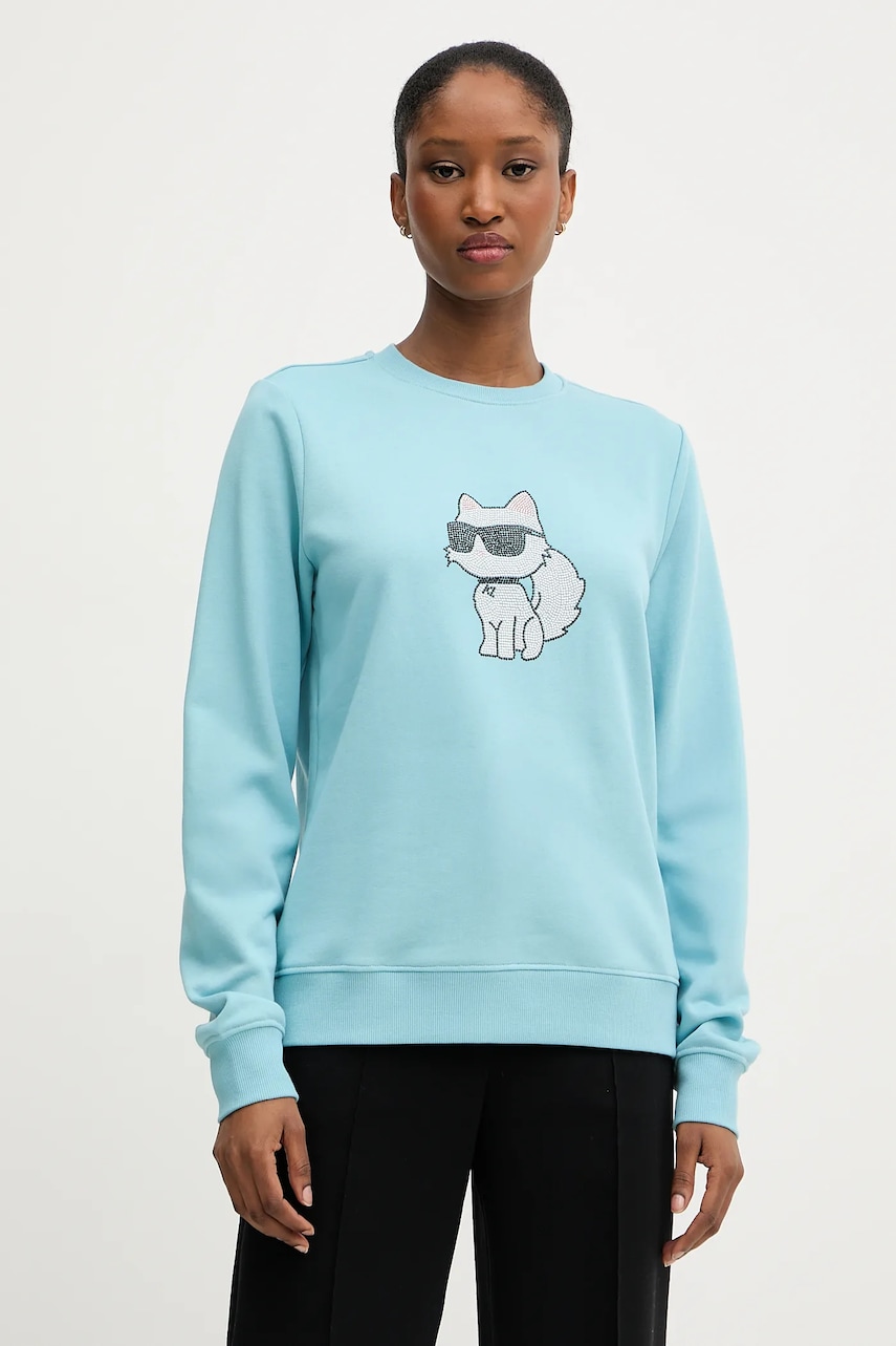 Mikina Karl Lagerfeld IKON dámská, modrá barva, s potiskem, A3W20066