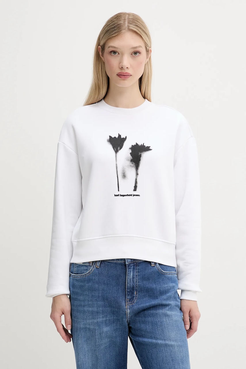 Mikina Karl Lagerfeld Jeans dámská, bílá barva, s potiskem, A3W20034