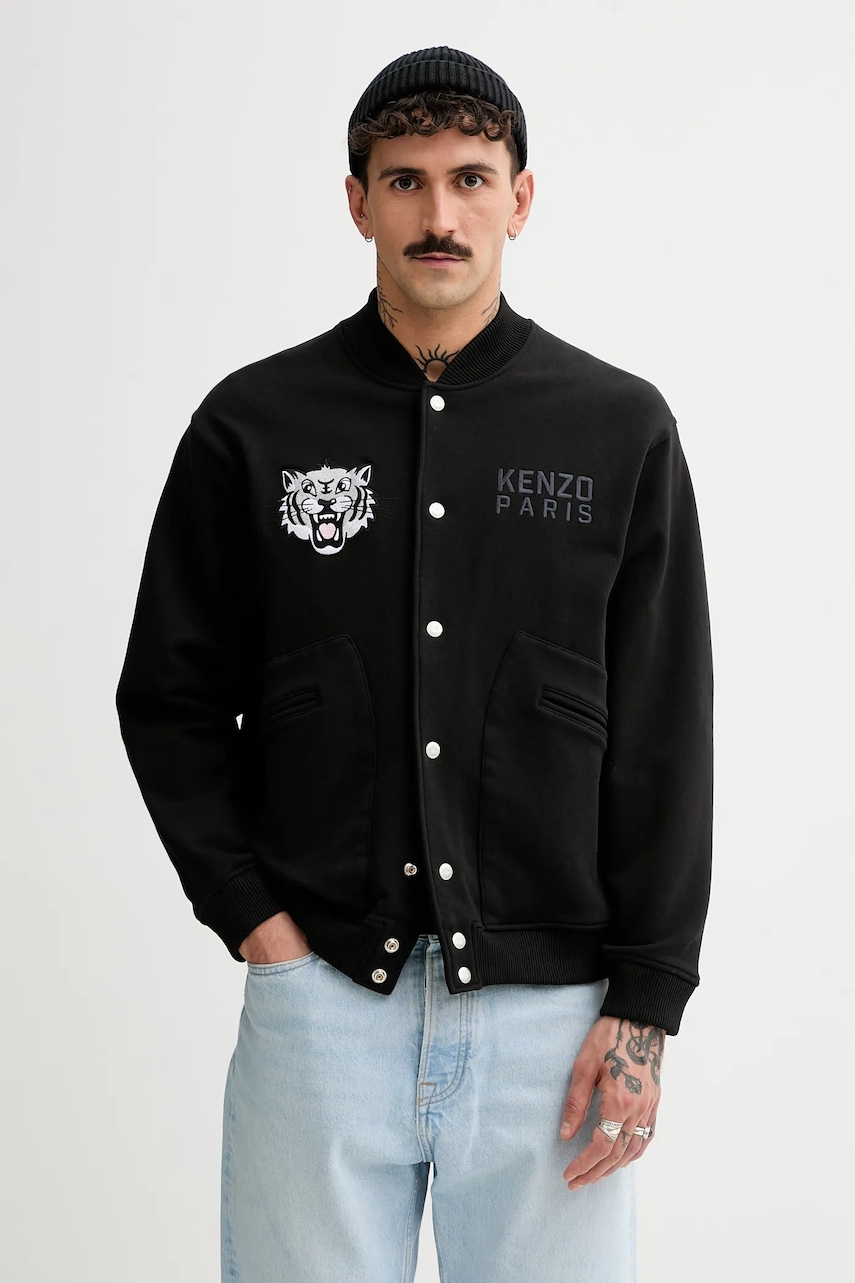 Mikina Kenzo Happy Tiger pánská, černá barva, s aplikací, FF55BL1244MT.99J