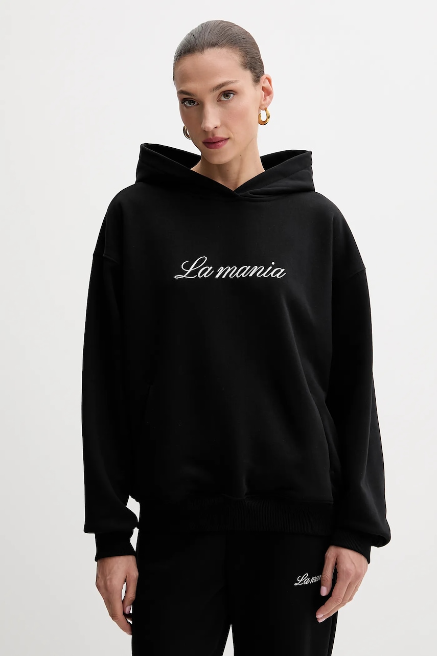Mikina La Mania dámská, černá barva, s kapucí, s aplikací, ROCKY