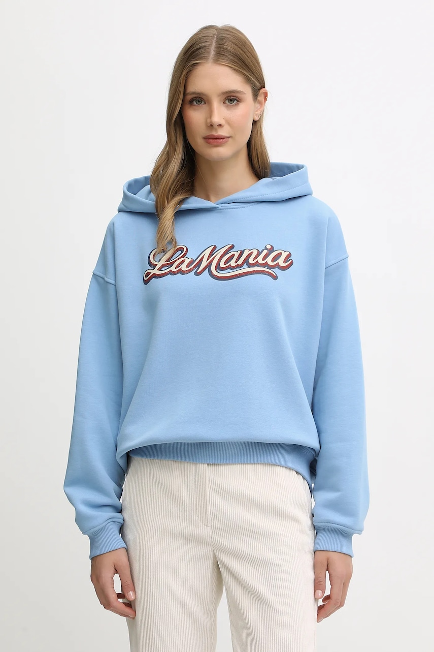 Mikina La Mania TAE dámská, modrá barva, s kapucí, s potiskem, TAE