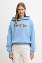 Mikina La Mania TAE dámská, modrá barva, s kapucí, s potiskem, TAE