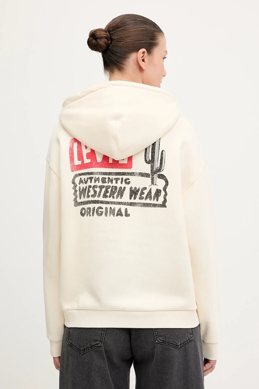 Mikina Levi's dámská, béžová barva, s kapucí, s potiskem, 001B6