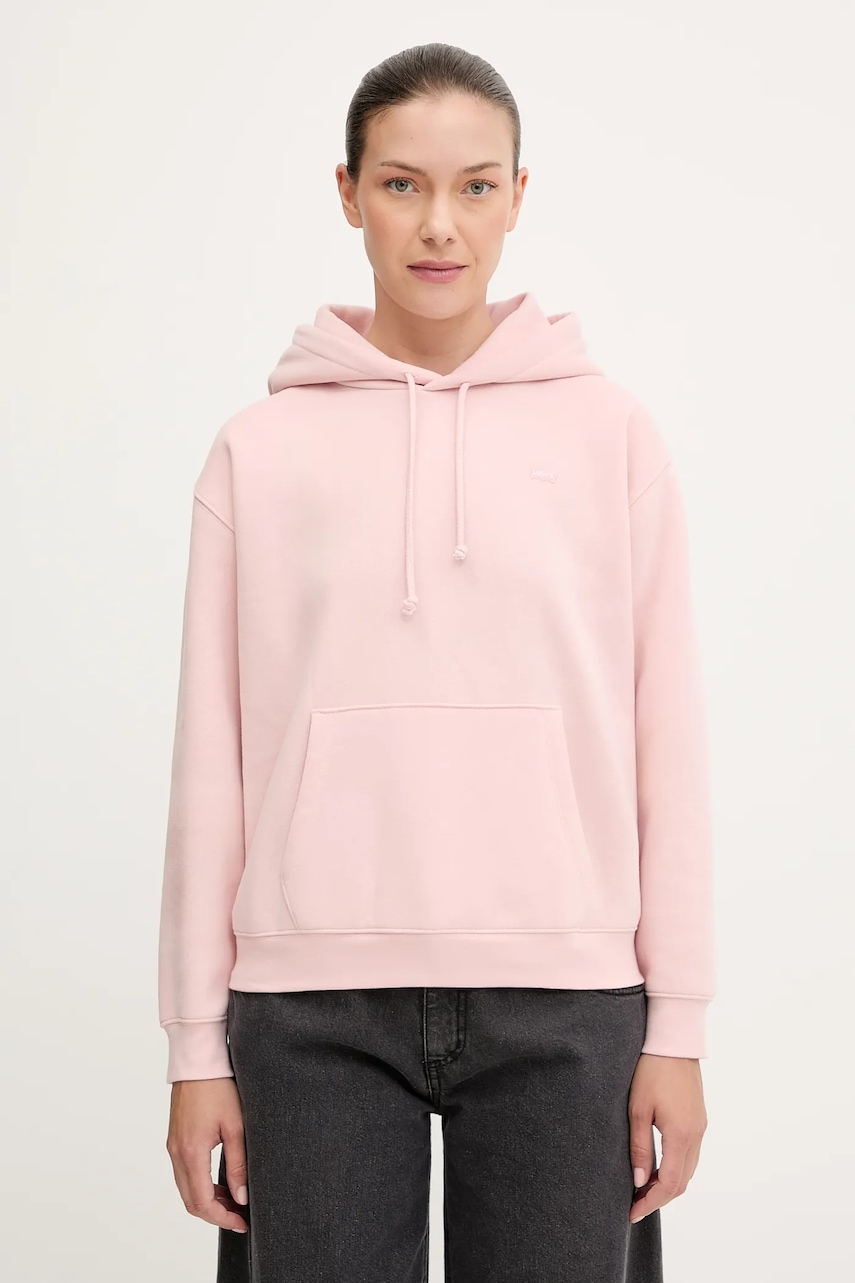 Mikina Levi's dámská, růžová barva, s kapucí, hladká, A5943