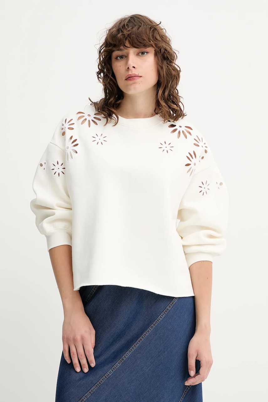 Mikina Levi's LEO RAW CUT CREW dámská, béžová barva, s aplikací, A8793