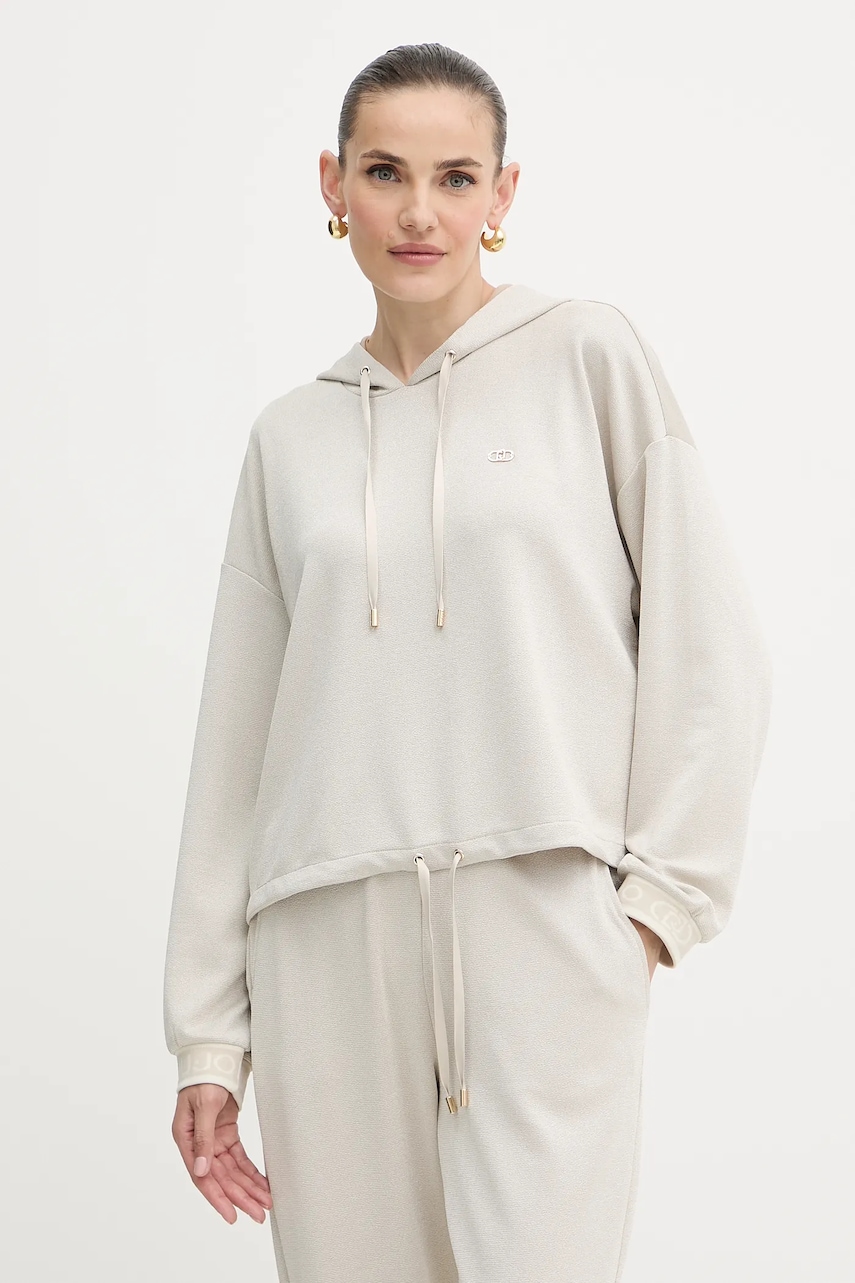 Mikina Liu Jo dámská, béžová barva, s kapucí, hladká, TF5285.J4747