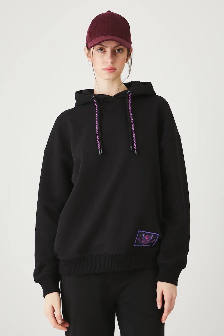 Mikina Medicine dámská, černá barva, s kapucí, s aplikací