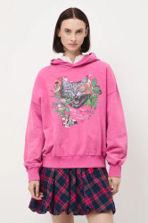 Mikina Medicine dámská, růžová barva, s kapucí, s potiskem