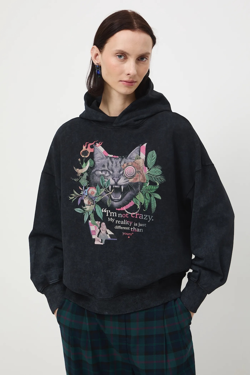 Mikina Medicine dámská, šedá barva, s kapucí, s potiskem