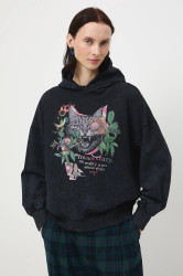 Mikina Medicine dámská, šedá barva, s kapucí, s potiskem