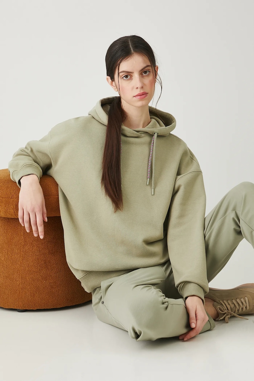 Mikina Medicine dámská, zelená barva, s kapucí, s aplikací