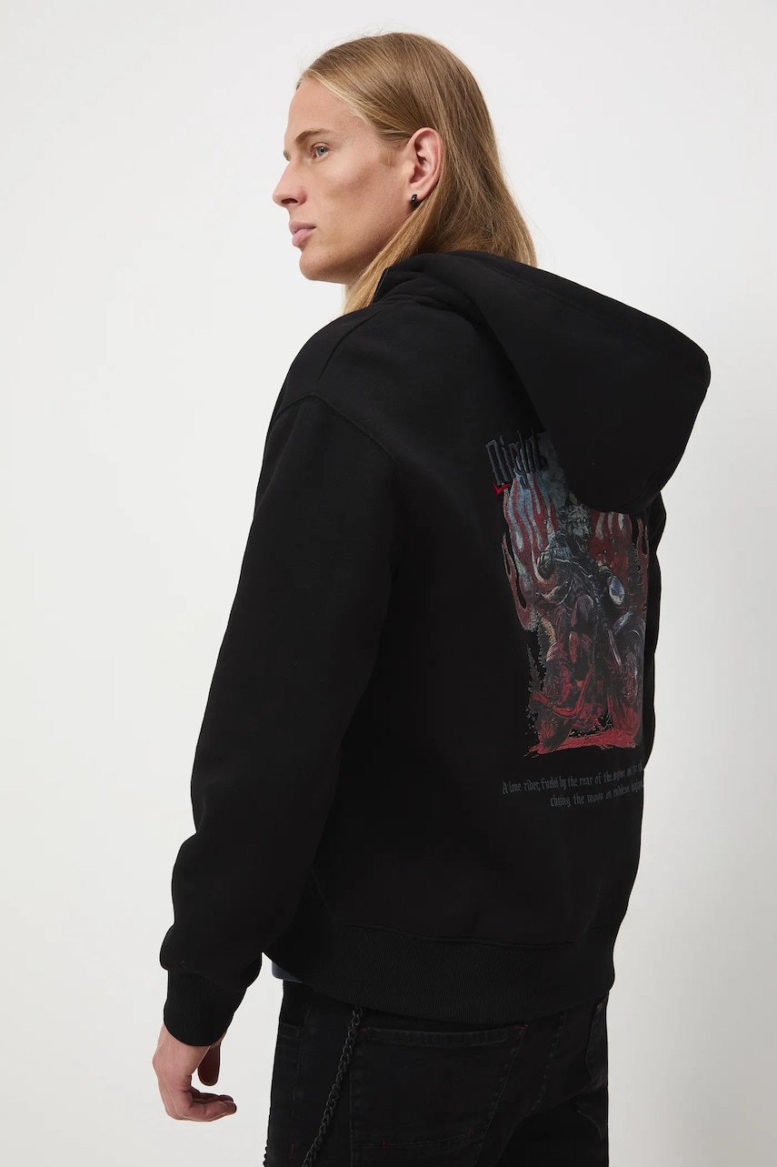 Mikina Medicine pánská, černá barva, s kapucí, s potiskem