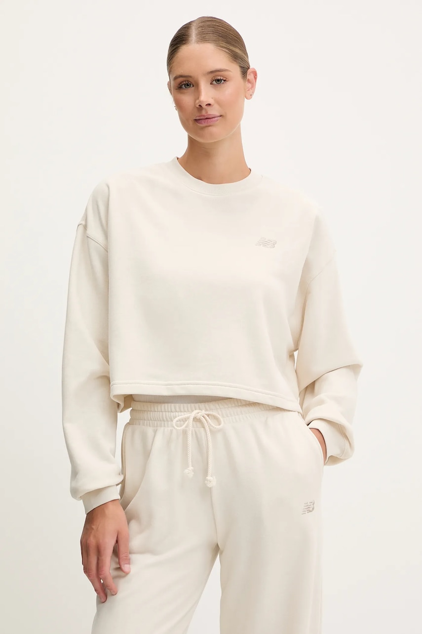 Mikina New Balance dámská, béžová barva, hladká, WT51514LIN