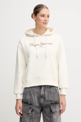 Mikina Pepe Jeans dámská, béžová barva, s kapucí, s potiskem, PL5800001