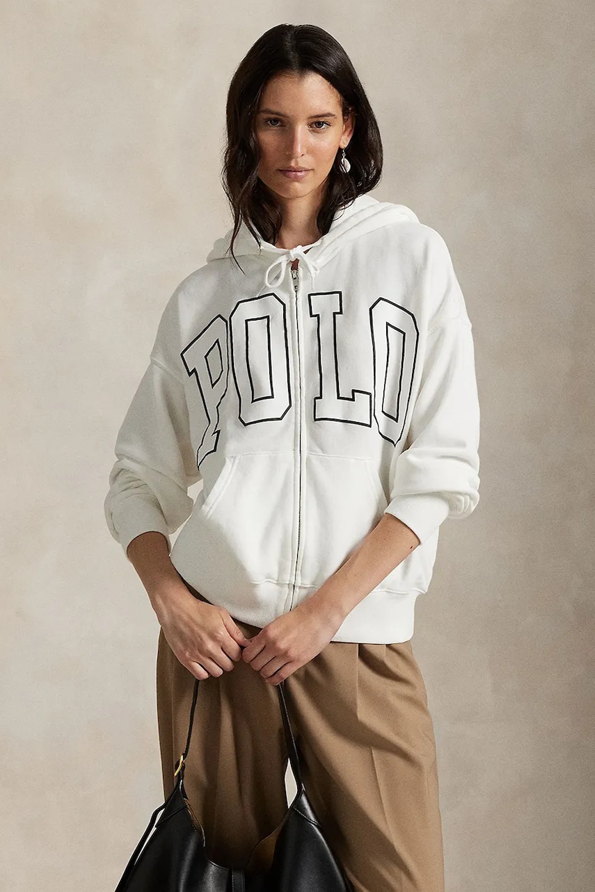 Mikina Polo Ralph Lauren dámská, bílá barva, s kapucí, 211A90685