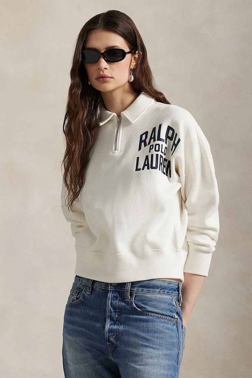 Mikina Polo Ralph Lauren dámská, bílá barva, s potiskem, 211971753