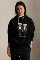 Mikina Polo Ralph Lauren dámská, černá barva, s kapucí, s potiskem, 211A87106