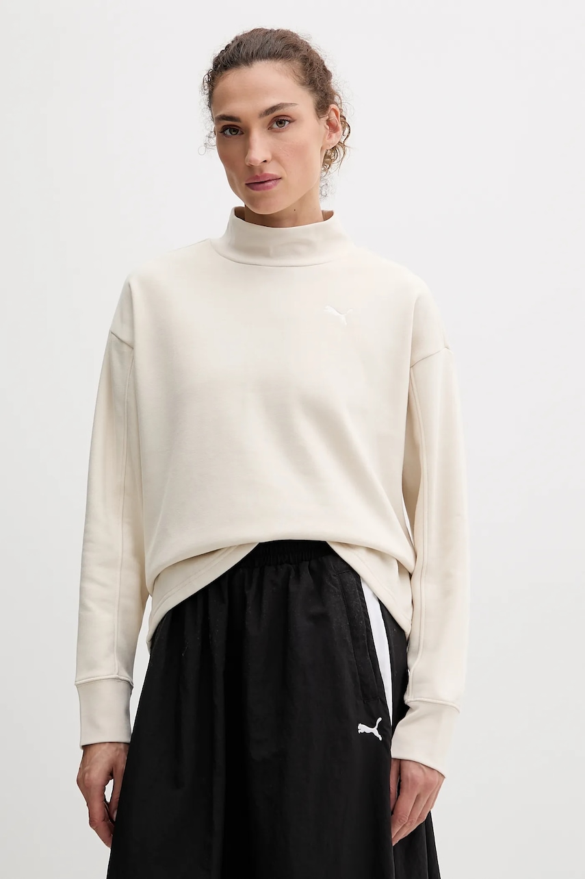 Mikina Puma dámská, béžová barva, hladká, 688152