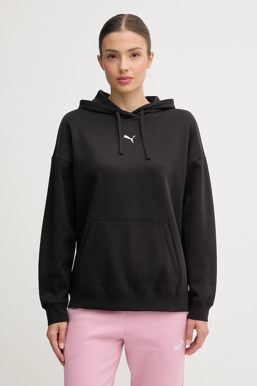 Mikina Puma dámská, černá barva, s kapucí, hladká, 685398